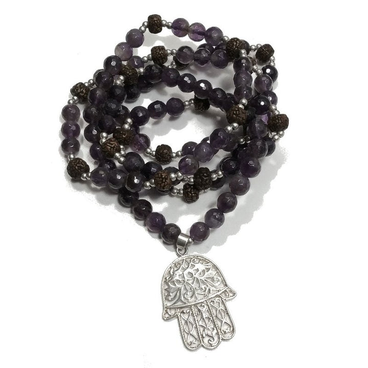 Collana artigianale in argento 925 Collana con pietra Ametista | MANO DI FATIMA