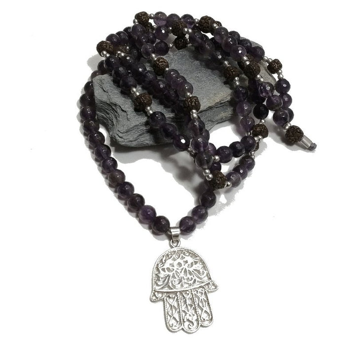 Collana artigianale in argento 925 Collana con pietra Ametista | MANO DI FATIMA