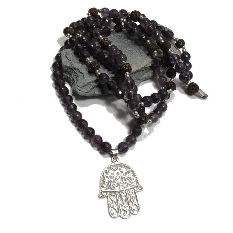Collana artigianale in argento 925 Collana con pietra Ametista | MANO DI FATIMA