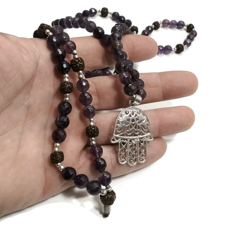 Collana artigianale in argento 925 Collana con pietra Ametista | MANO DI FATIMA