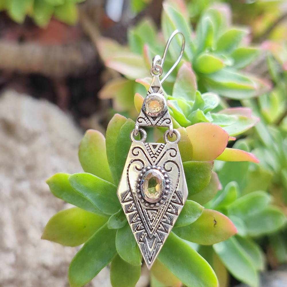 ORECCHINI etnici con pietra in argento 925 - KANNOD