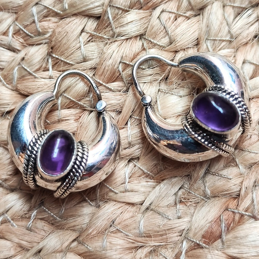 Orecchino cerchio argento con ametista