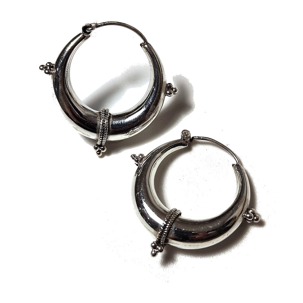 Orecchini bombati indiani a cerchio argento - uomo e donna - GRANDE