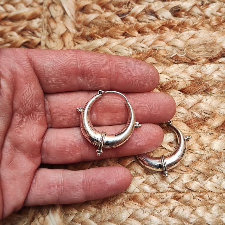 Orecchini bombati indiani a cerchio argento - uomo e donna - Grande