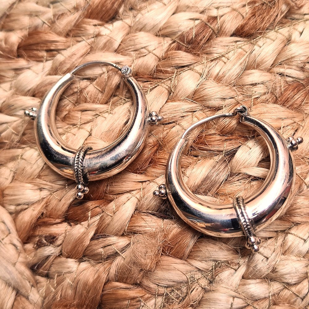 Orecchini bombati indiani a cerchio argento - uomo e donna - GRANDE