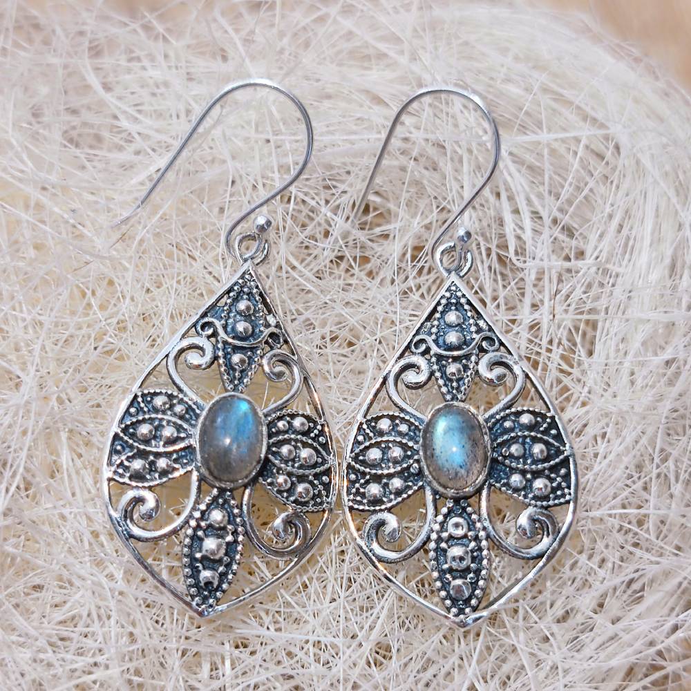 ORECCHINI etnici argento 925 con pietra - MORADABAD