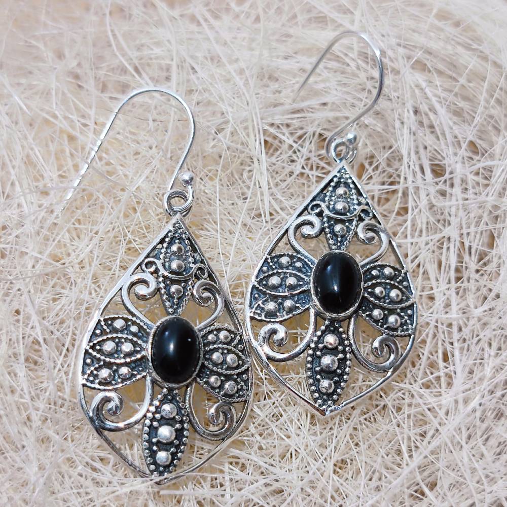 ORECCHINI etnici argento 925 con pietra - MORADABAD