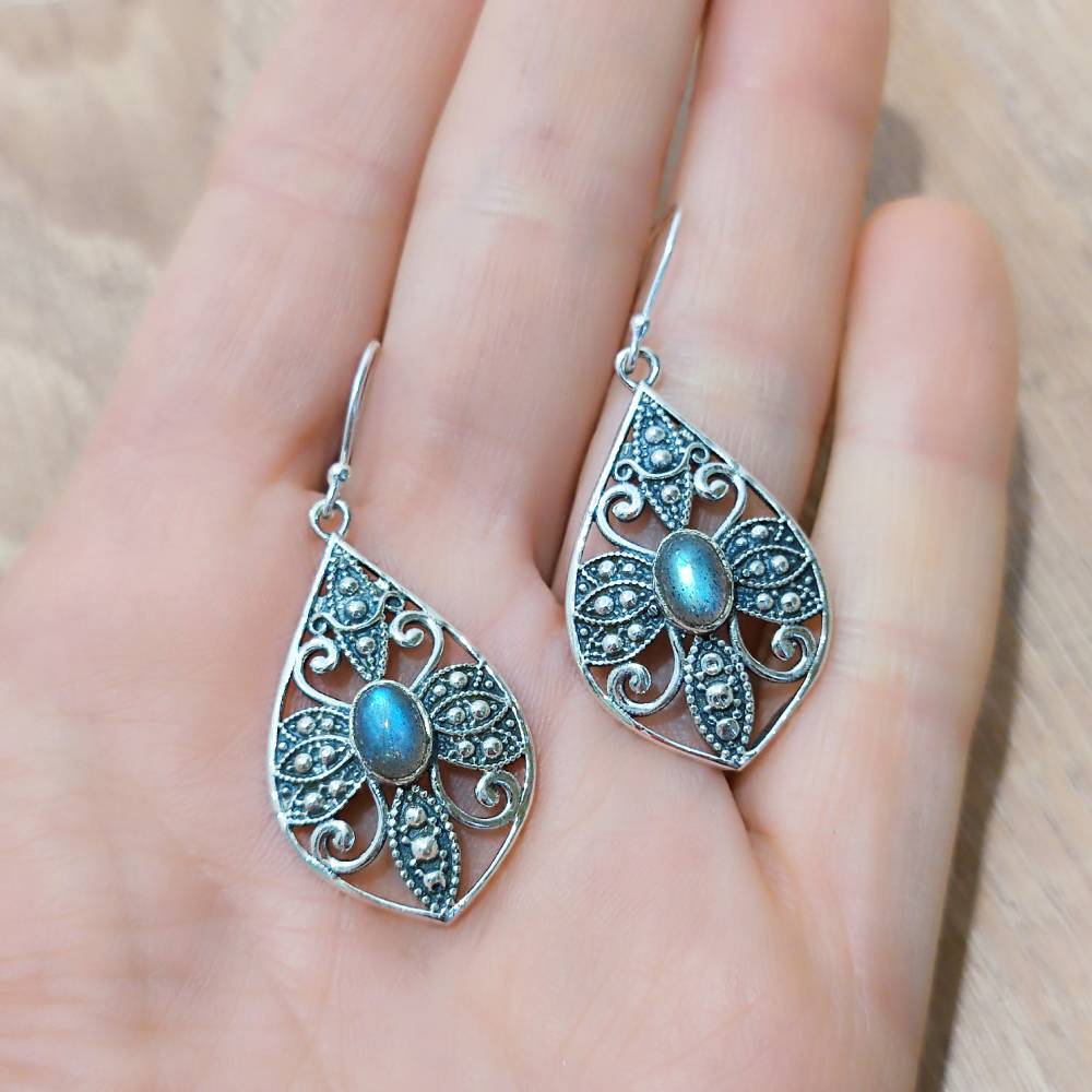 ORECCHINI etnici argento 925 con pietra - MORADABAD