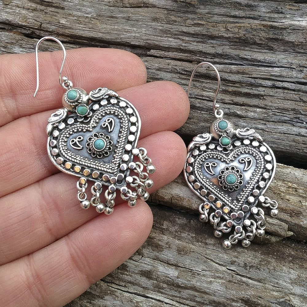 ORECCHINI CUORE etnico in argento 925 con pietra JAVEEN