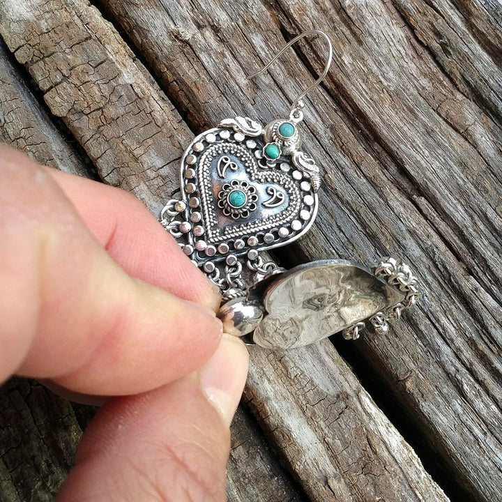 ORECCHINI CUORE etnico in argento 925 con pietra JAVEEN