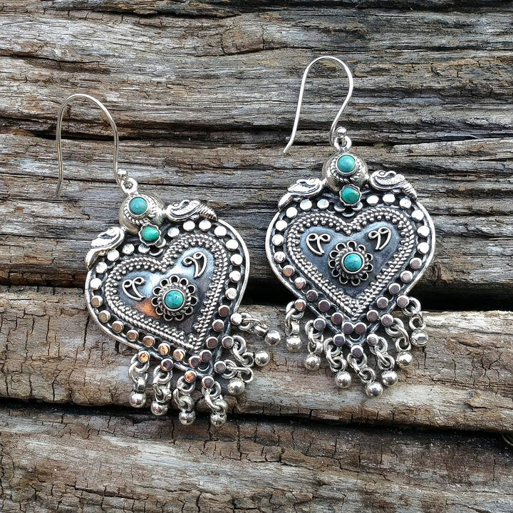 ORECCHINI CUORE etnico in argento 925 con pietra JAVEEN