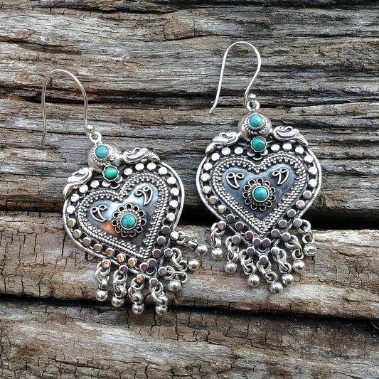 ORECCHINI CUORE etnico in argento 925 con pietra JAVEEN