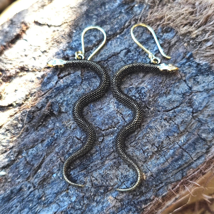 VISHWAS ORECCHINI indiani con serpenti in ottone