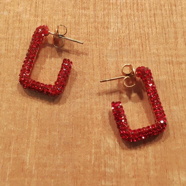 EARRINGS with rhinestones in 316 L Surgical steel EARRINGS | Rectangular
