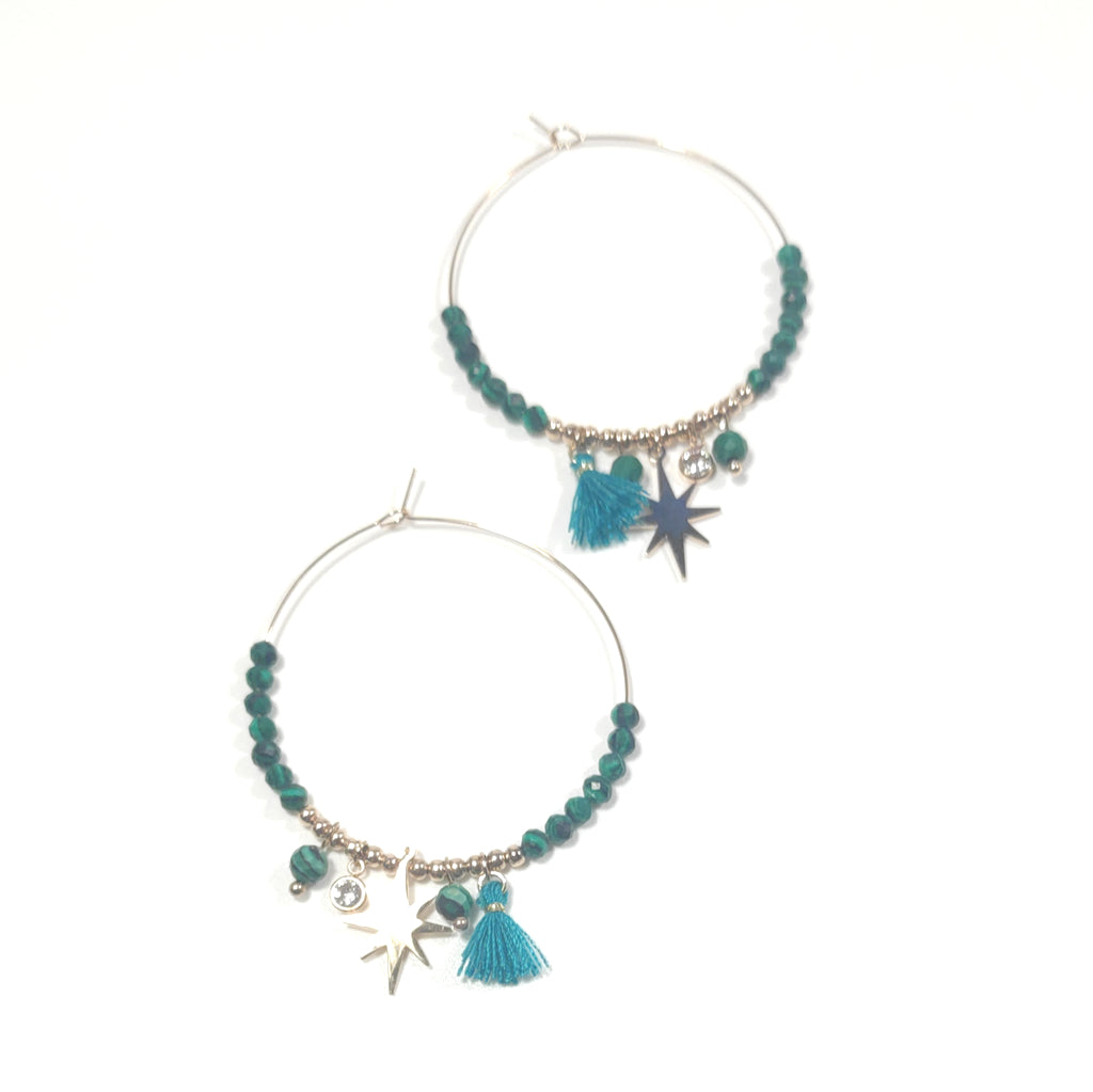 ORECCHINI acciaio 316 L Chirurgico rosèORECCHINI Malachite, | Cerchio