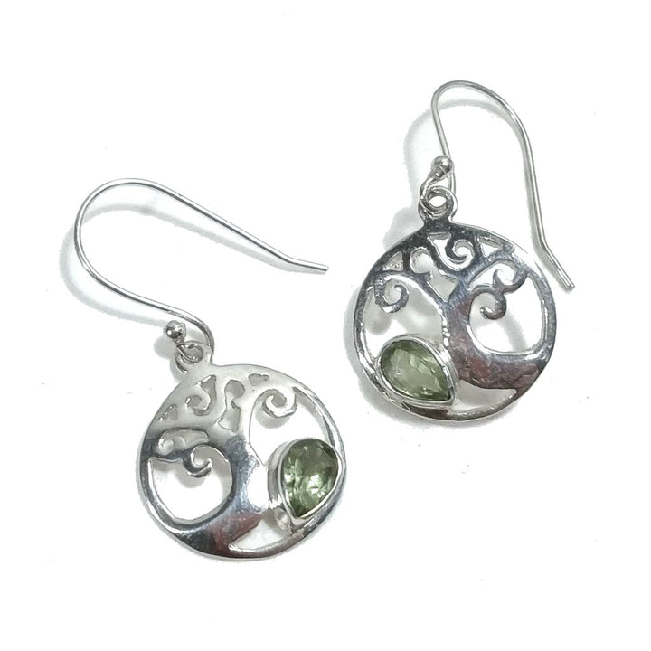 Orecchini artigianali in argento 925 con Peridoto sfaccettato | Albero della vita
