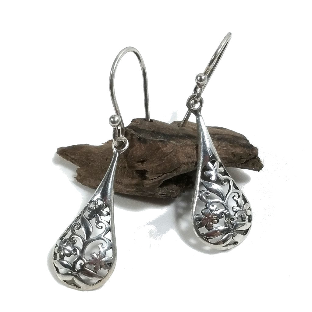 ORECCHINI etnici in argento 925 filigrana - goccia piccola | Fiori