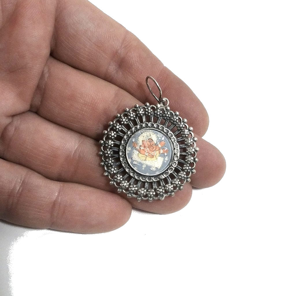 Orecchini etnici in argento 925 Ganesha blu - NAMBULA