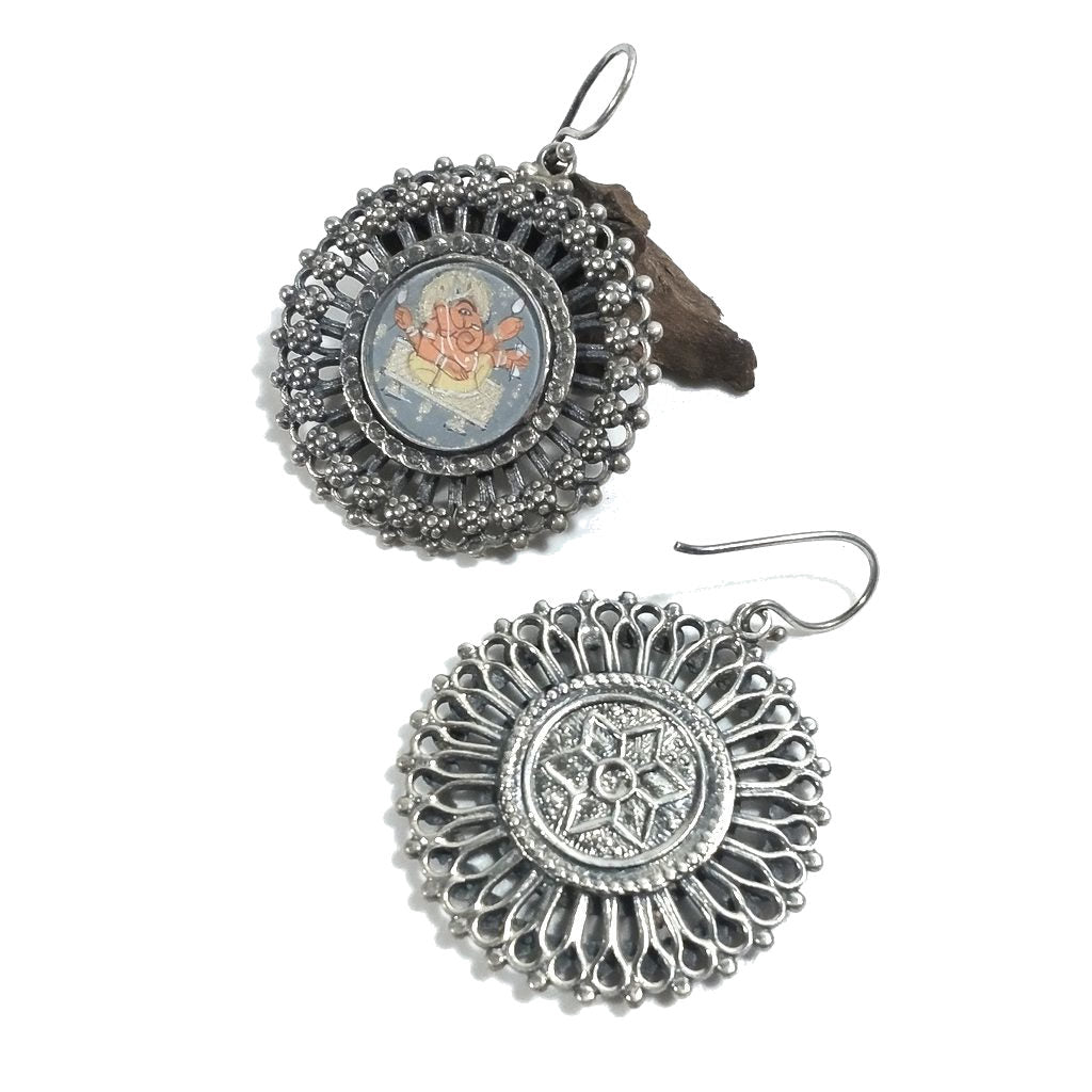 Orecchini etnici in argento 925 Ganesha blu - NAMBULA