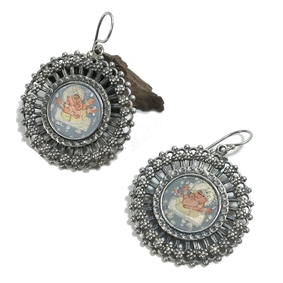 Orecchini etnici in argento 925 Ganesha blu - NAMBULA