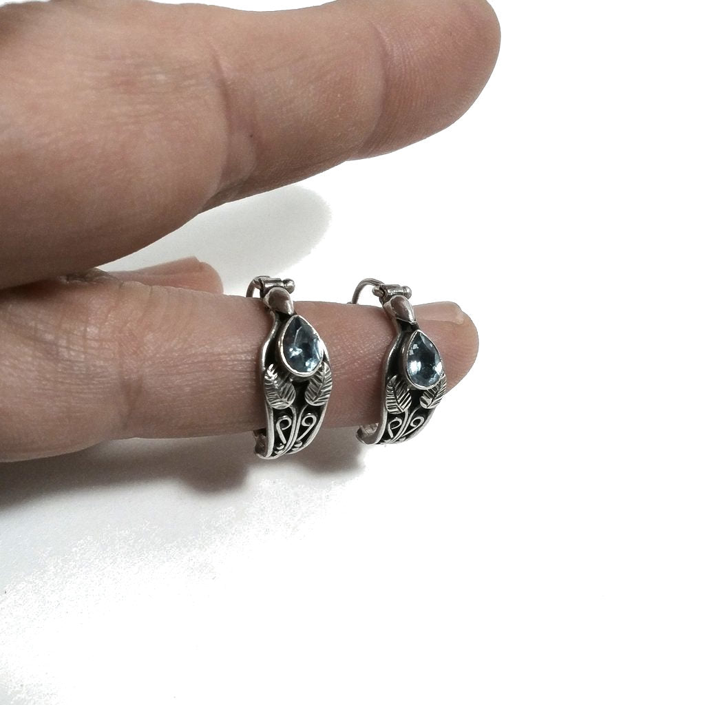 ORECCHINI etnici in argento 925 con pietra | Orecchini cerchio Topazio Azzurro