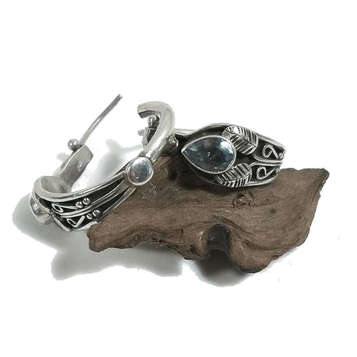 ORECCHINI etnici in argento 925 con pietra | Orecchini cerchio Topazio Azzurro