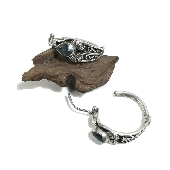 ORECCHINI etnici in argento 925 con pietra | Orecchini cerchio Topazio Azzurro