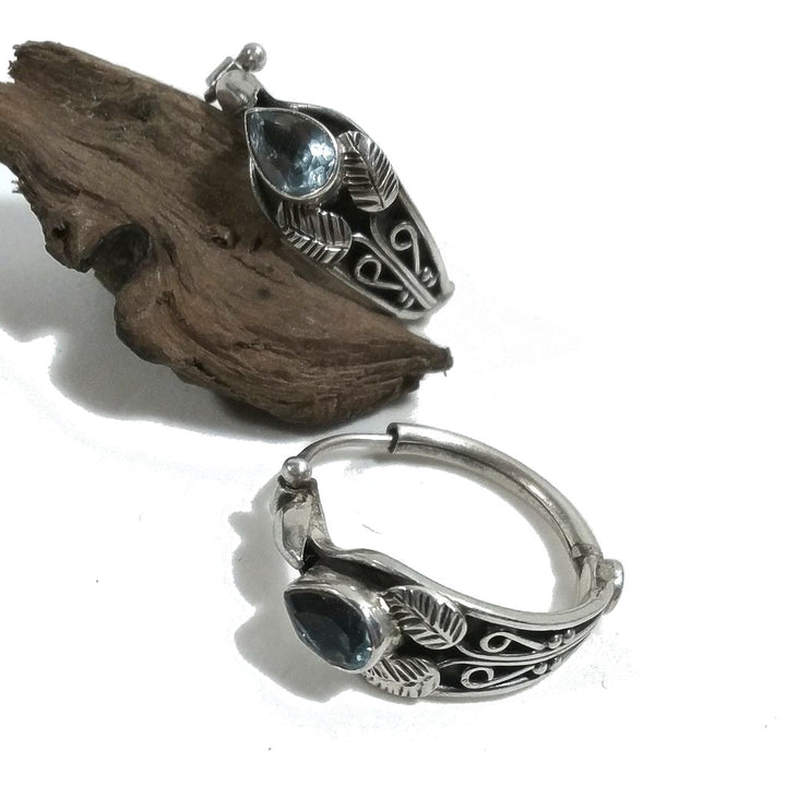 ORECCHINI etnici in argento 925 con pietra | Orecchini cerchio Topazio Azzurro