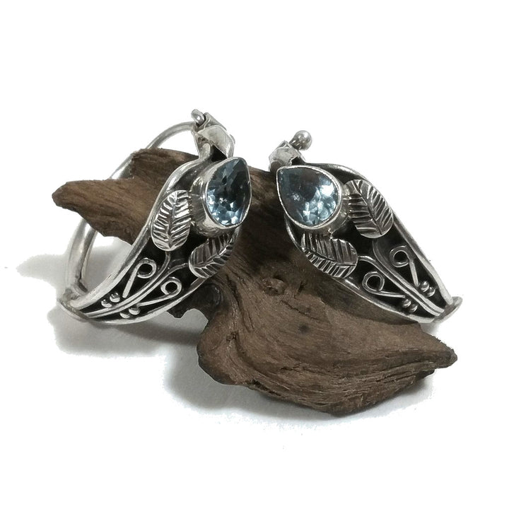 ORECCHINI etnici in argento 925 con pietra | Orecchini cerchio Topazio Azzurro
