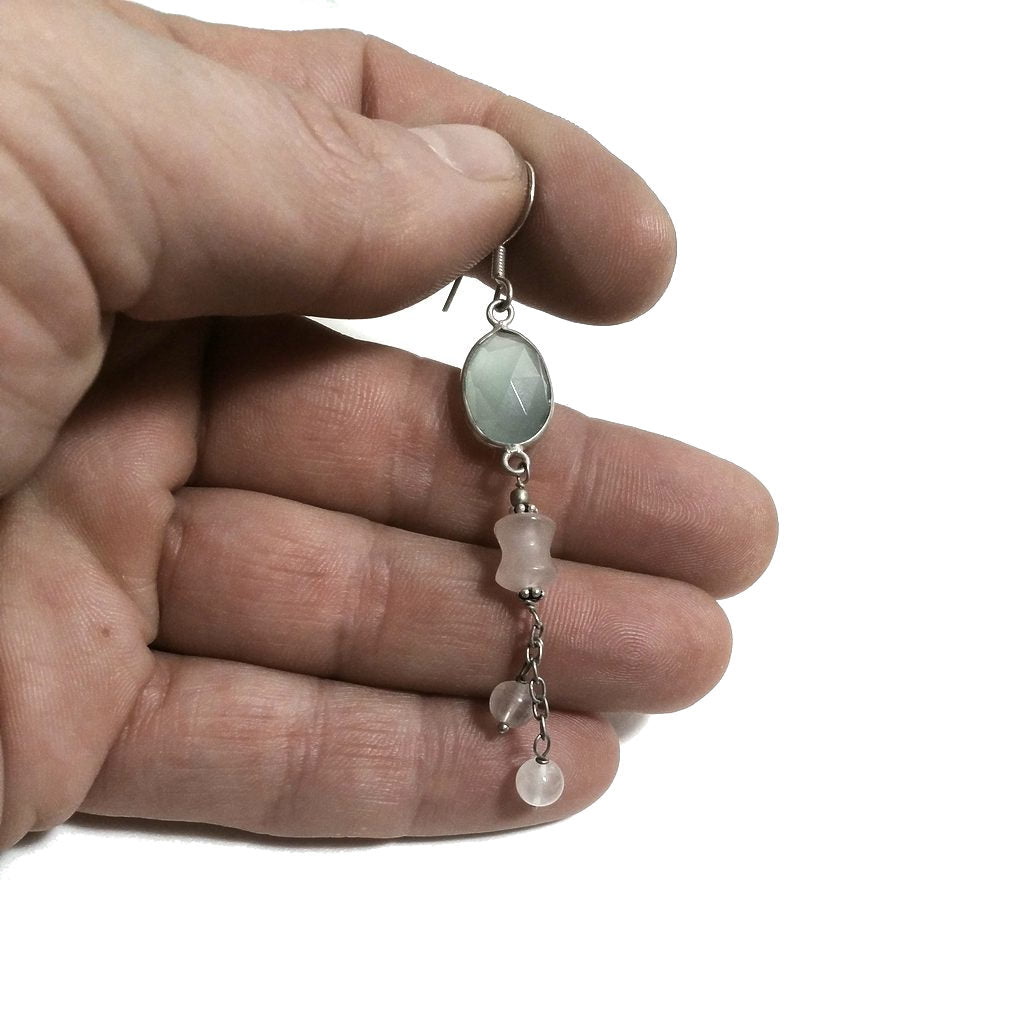ORECCHINI Argento 925 ORECCHINI artigianali Calcedonio e Quarzo rosa