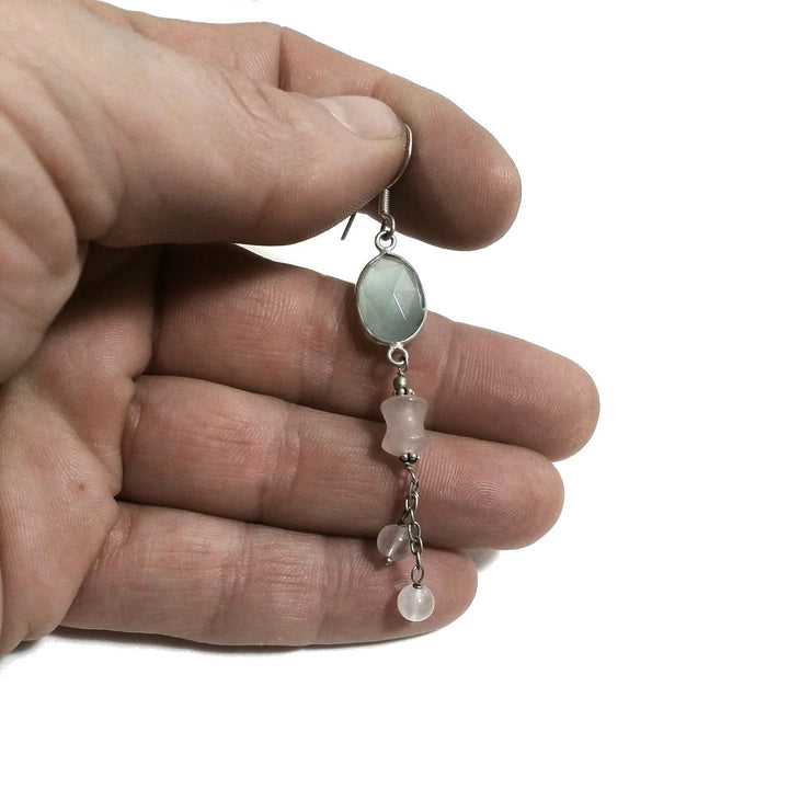 ORECCHINI Argento 925 ORECCHINI artigianali Calcedonio e Quarzo rosa
