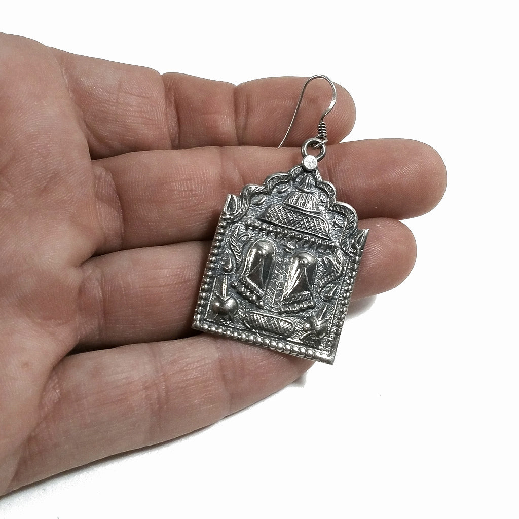 ORECCHINI etnici in argento 925 pendente con piedi di VISHNU | Rajasthani