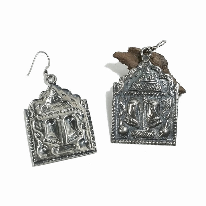 ORECCHINI etnici in argento 925 pendente con piedi di VISHNU | Rajasthani