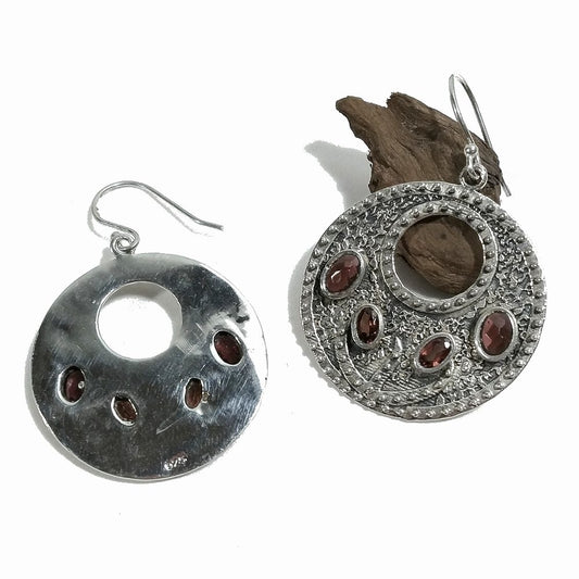 ORECCHINI etnici pendenti in argento 925 con pietra granato | Orecchini lunghi
