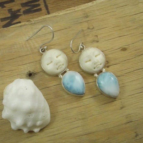 Orecchini larimar e corno - argento 925