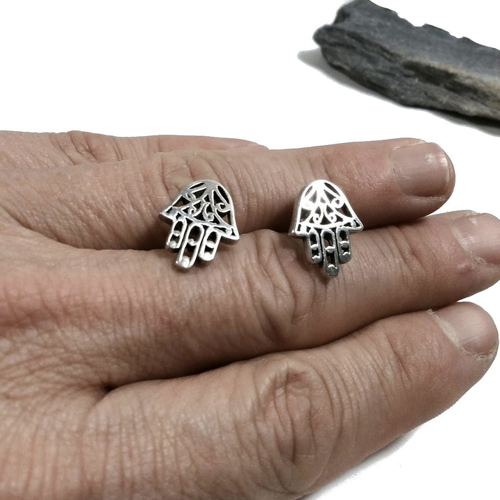 Orecchino ETNICO in argento 925 con MANO DI FATIMA | Orecchino da lobo