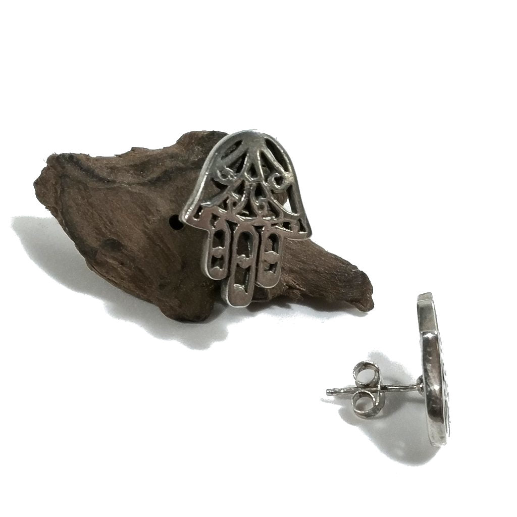 Orecchino ETNICO in argento 925 con MANO DI FATIMA | Orecchino da lobo