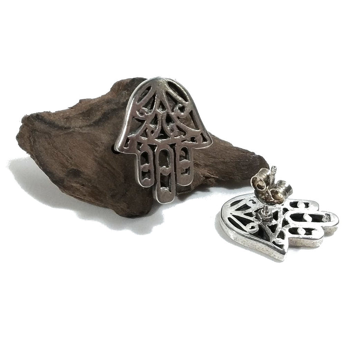 Orecchino ETNICO in argento 925 con MANO DI FATIMA | Orecchino da lobo