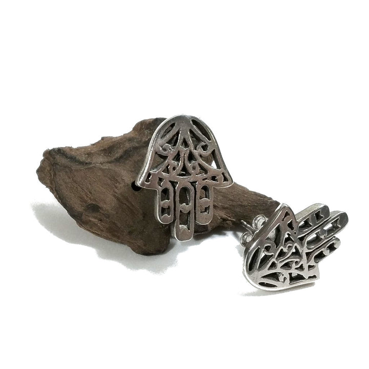 Orecchino ETNICO in argento 925 con MANO DI FATIMA | Orecchino da lobo