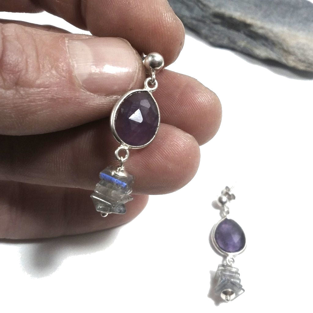 ORECCHINI Argento 925 ORECCHINI Labradorite - AMETISTA | orecchini artigianali