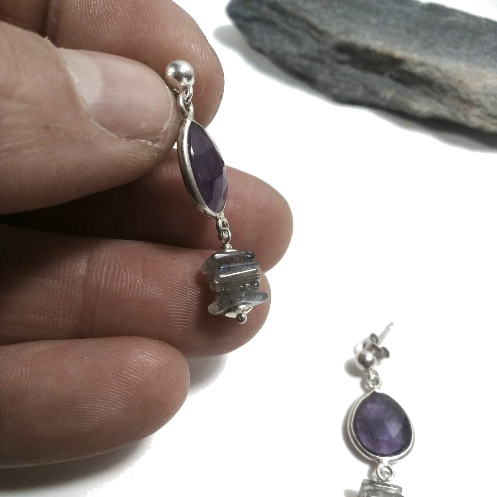 ORECCHINI Argento 925 ORECCHINI Labradorite - AMETISTA | orecchini artigianali