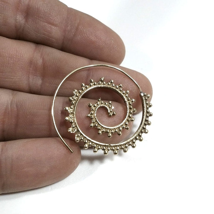 ORECCHINI ETNICI Ottone lucido ORECCHINI | SPIRALE | puntinati