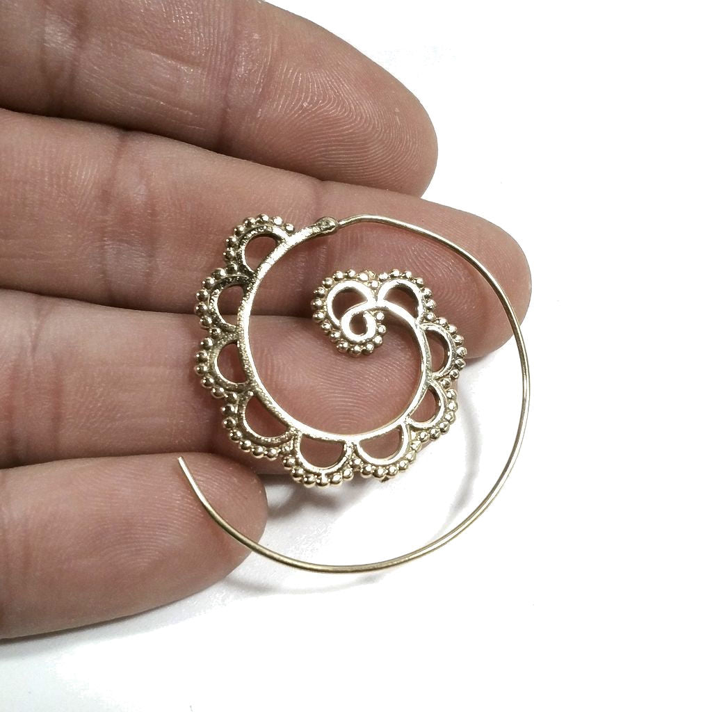 ORECCHINI ETNICI Ottone lucido ORECCHINI | SPIRALE | puntinati