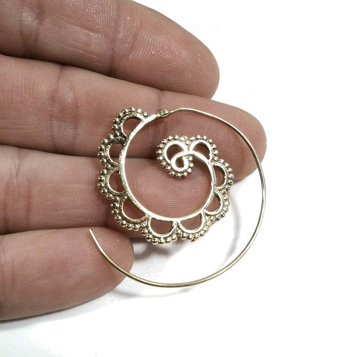 ORECCHINI ETNICI Ottone lucido ORECCHINI | SPIRALE | puntinati