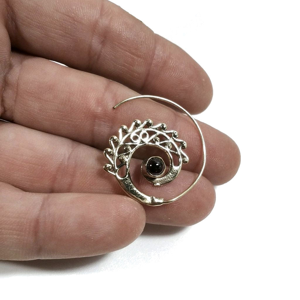 ORECCHINI ETNICI Ottone lucido ORECCHINI Ametista | SPIRALE | BOHO style