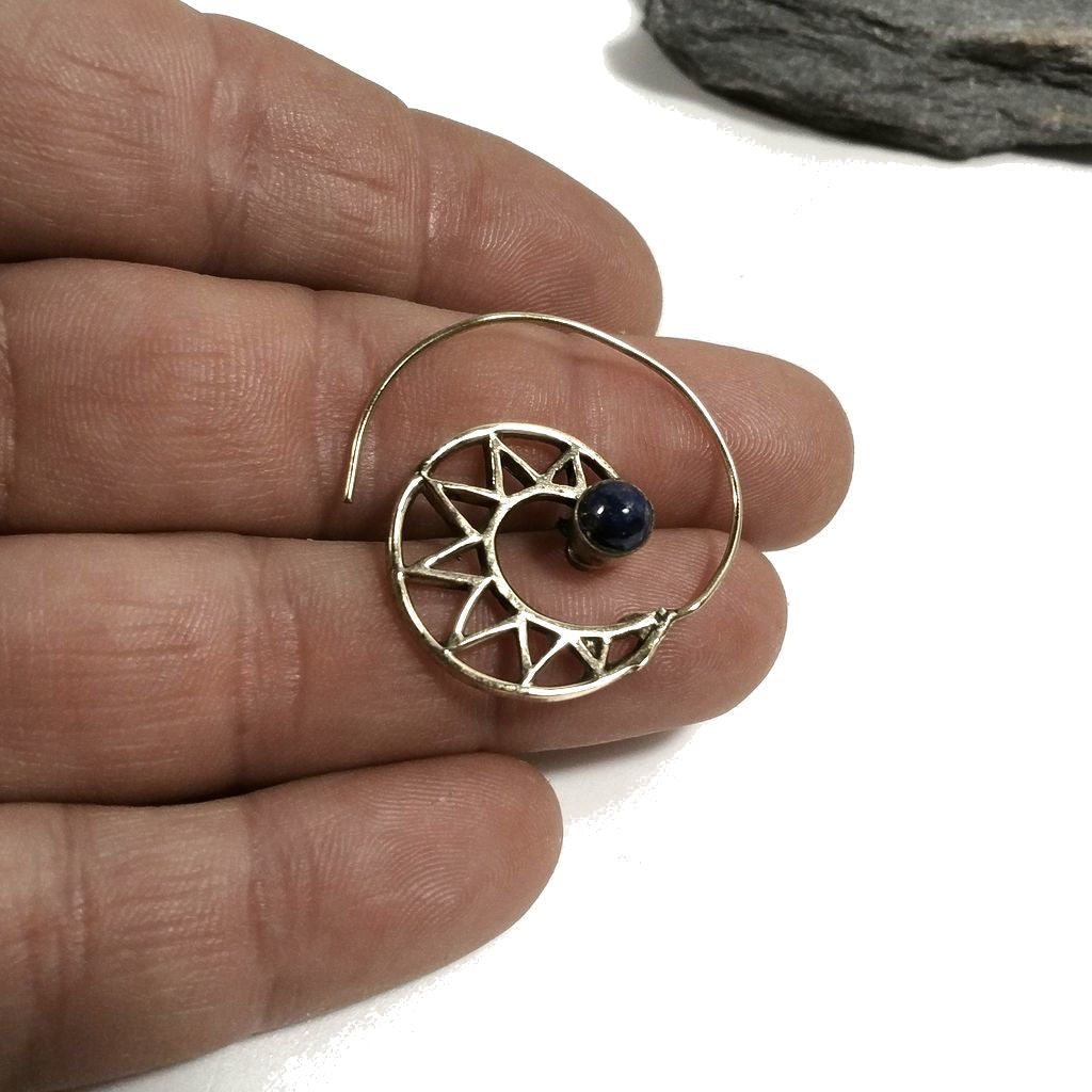 ORECCHINI ETNICI Ottone lucido ORECCHINI Lapislazzuli | SPIRALE | BOHO style
