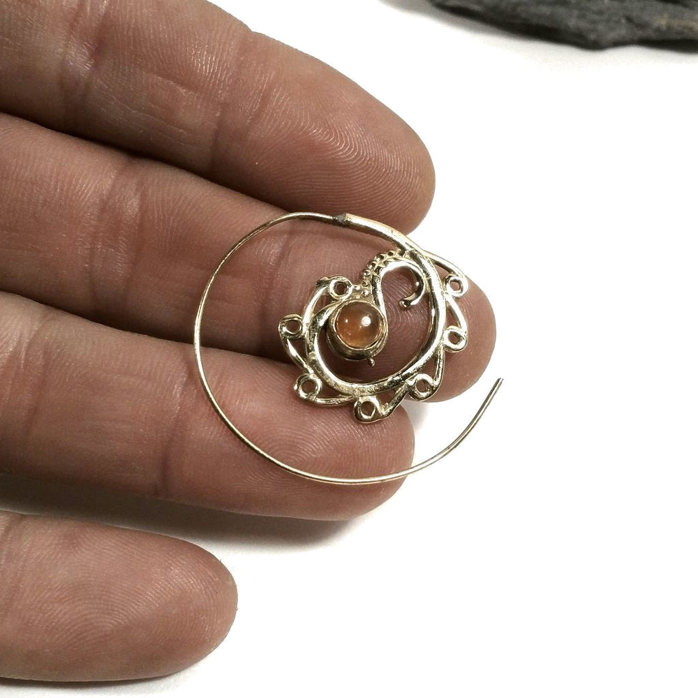 ORECCHINI ETNICI Ottone lucido ORECCHINI Corniola | SPIRALE | BOHO style