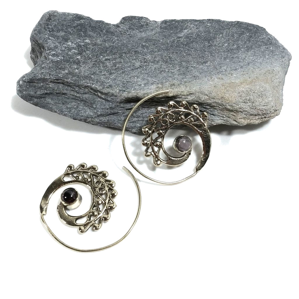 ORECCHINI ETNICI Ottone lucido ORECCHINI Ametista | SPIRALE | BOHO style