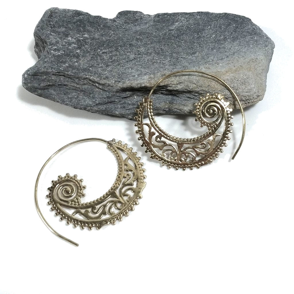 ORECCHINI ETNICI Ottone lucido ORECCHINI | SPIRALE | filigrana