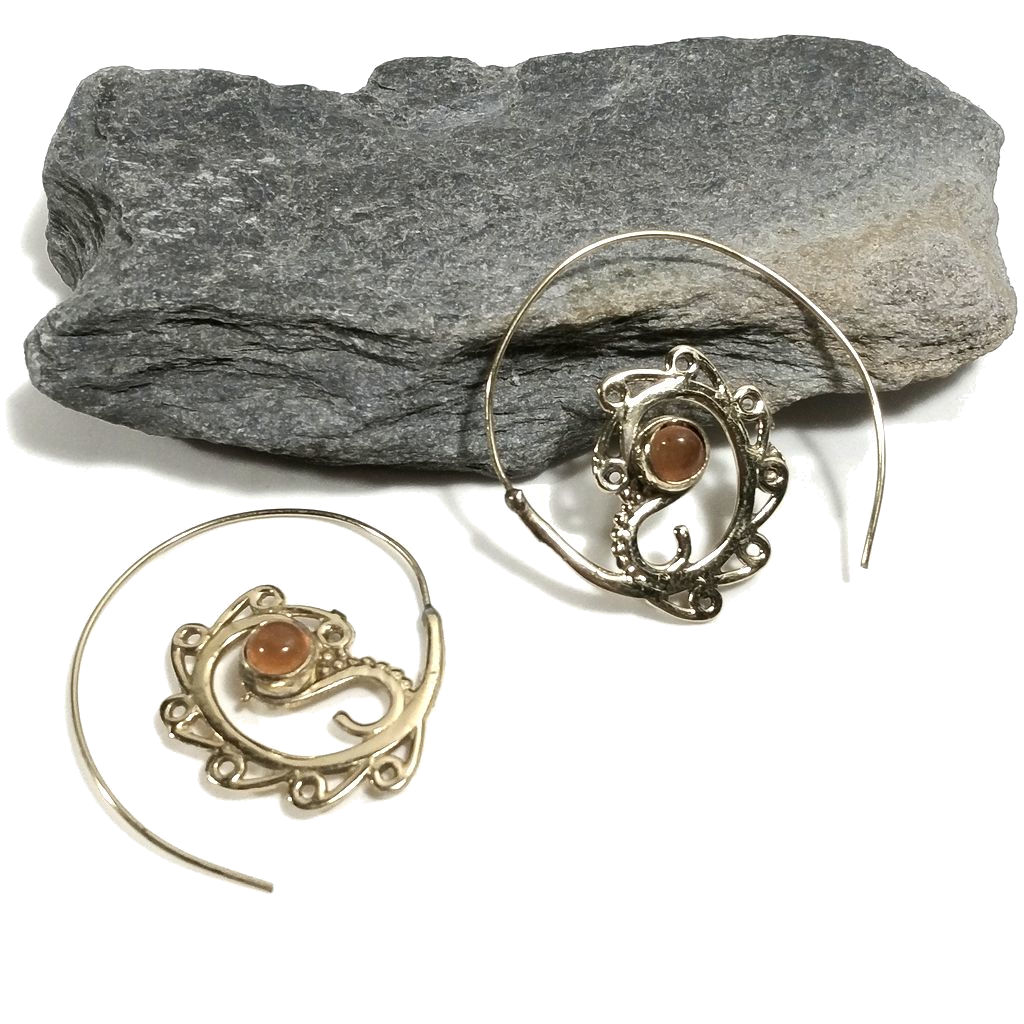 ORECCHINI ETNICI Ottone lucido ORECCHINI Corniola | SPIRALE | BOHO style